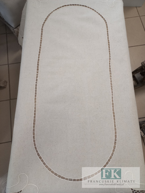 OBRUS 110X160 BAWEŁNA ,SZYDEŁKO KREM PROWANSJA SHABBY CHIC