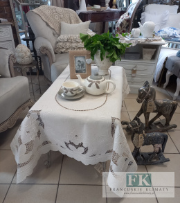 OBRUS 110X160 BAWEŁNA ,SZYDEŁKO KREM PROWANSJA SHABBY CHIC
