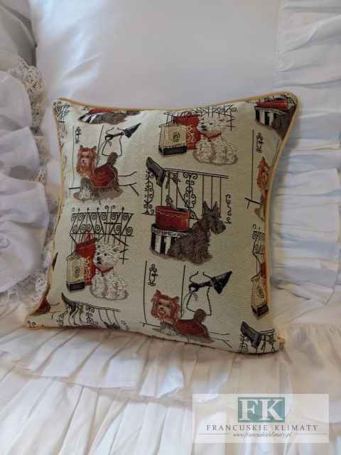 POSZEWKA DEKORACYJNA PSY 45X45 SHABBY , PROWANSJA , VINTAGE