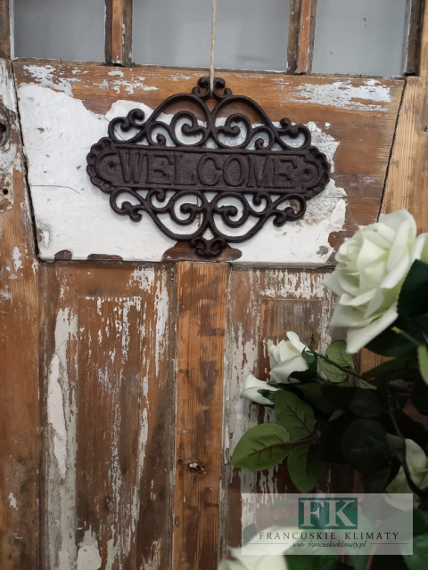 DEKORACJA ŻELIWNA TABLICZKA NAPIS "WELCOME " 27 CM W STYLU FRANCUSKIM , RETRO DEKORACJA ŻELIWNA TABLICZKA NAPIS "WELCOME " 27 CM W STYLU FRANCUSKIM , RETRO