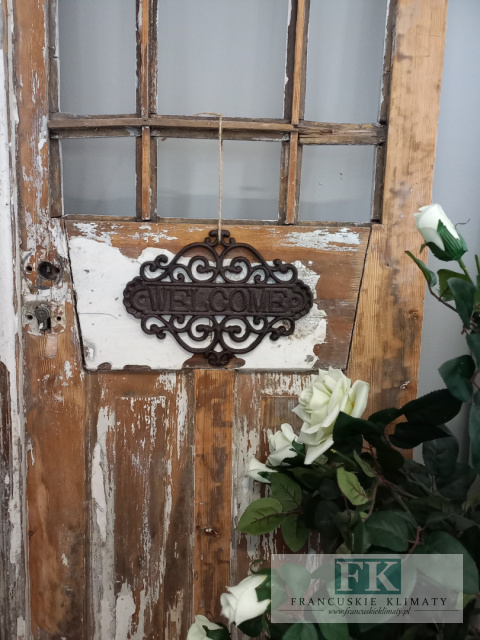 DEKORACJA ŻELIWNA TABLICZKA NAPIS "WELCOME " 27 CM W STYLU FRANCUSKIM , RETRO DEKORACJA ŻELIWNA TABLICZKA NAPIS "WELCOME " 27 CM W STYLU FRANCUSKIM , RETRO