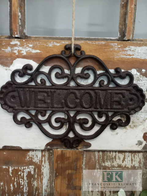 DEKORACJA ŻELIWNA TABLICZKA NAPIS "WELCOME " 27 CM W STYLU FRANCUSKIM , RETRO DEKORACJA ŻELIWNA TABLICZKA NAPIS "WELCOME " 27 CM W STYLU FRANCUSKIM , RETRO