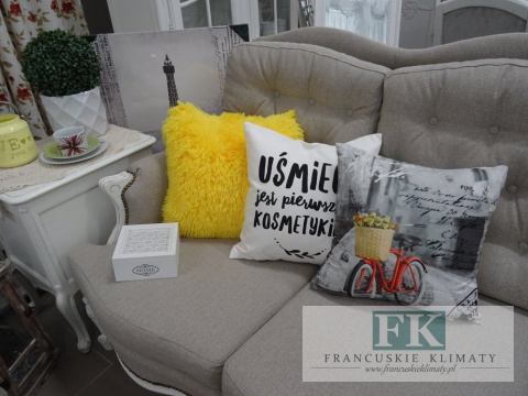 KŁ. POSZEWKA DEKORACYJNA FUTRZAK ŻÓŁTA 40X40 SHABBY , PROWANSJA , VINTAGE