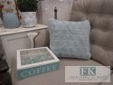 KŁ. POSZEWKA DEKORACYJNA GEOMETRIC turkus 40X40 SHABBY , PROWANSJA , VINTAGE