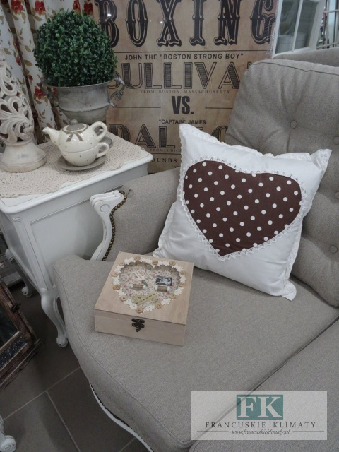 KŁ. POSZEWKA DEKORACYJNA BROWN HEART 45X45 SHABBY , PROWANSJA , VINTAGE