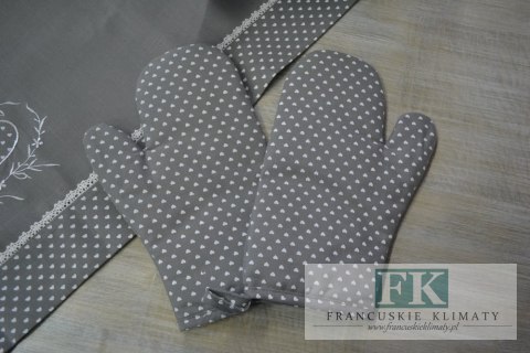 RĘKAWICZKI KUCHENNE PRAWA LEWA 2 SZT SZARE SERCE SHABBY CHIC VITAGE LOFT PROWANSJA