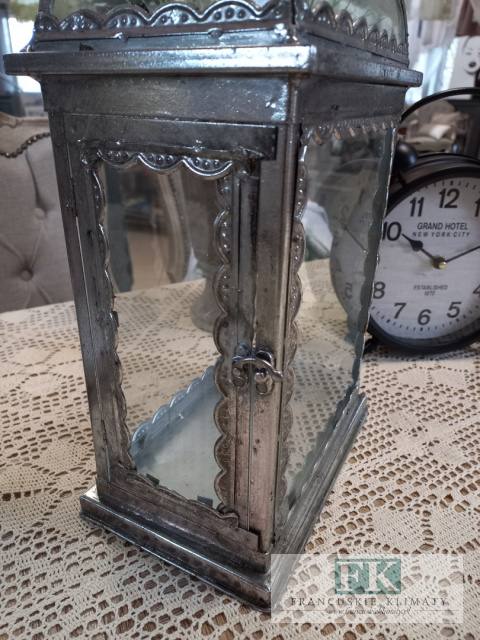 METAL + SZKŁO 44 CM LATARNIA LAMPION SREBRO antyczne METAL + SZKŁO 44 CM LATARNIA LAMPION SREBRO antyczne