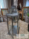 METAL + SZKŁO 55 CM LATARNIA LAMPION SREBRO antyczne METAL + SZKŁO 55 CM LATARNIA LAMPION SREBRO antyczne