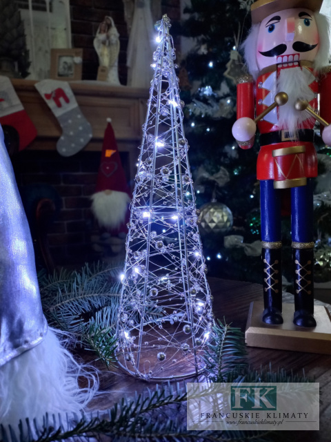 SREBRNA CHOINKA PODŚWIETLANA LED 30 cm NA METALOWYM STELAŻU SREBRNA CHOINKA PODŚWIETLANA LED 30 cm NA METALOWYM STELAŻU