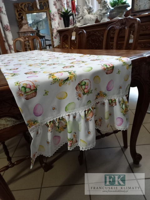 BIEŻNIK FALBANY KORONKA , szyty na wymiar 50/290 Wielkanoc