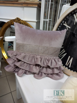 POSZEWKA VELVET - PLUSZ 3 DEKORACYJNE FALBANY 50/50 , PUDROWY RÓŻ CYRKONIE