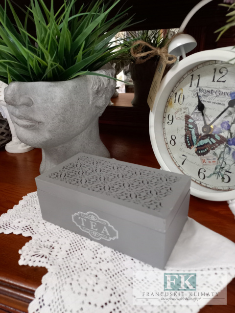 HERBACIARKA PUDEŁKO NA HERBATĘ ORNAMENT SZARA