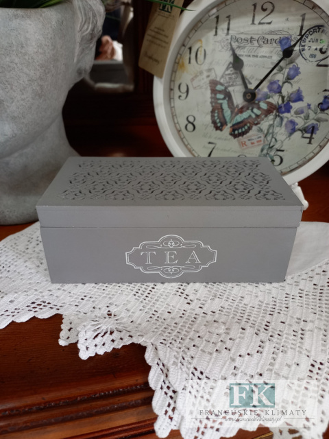 HERBACIARKA PUDEŁKO NA HERBATĘ ORNAMENT SZARA