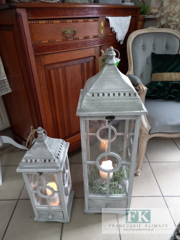 LATARNIA LAMPION Z SZUFLADĄ DREWNO SZKŁO 88 CM