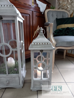 LATARNIA LAMPION Z SZUFLADĄ DREWNO SZKŁO 57 CM
