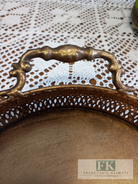 TACA Z RĄCZKAMI DEKORACYJNA 46 CM METAL