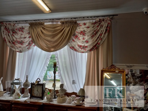 KPL. KOMPLET ZASŁONY + LAMBREKIN KWIATY , PROWANSJA , SHABBY CHIC , VINTAGE